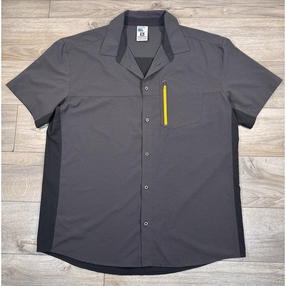 Salomon Cosmic Shirt Men's XXL Button Front Dark Gray Advanced Skin Active Dry